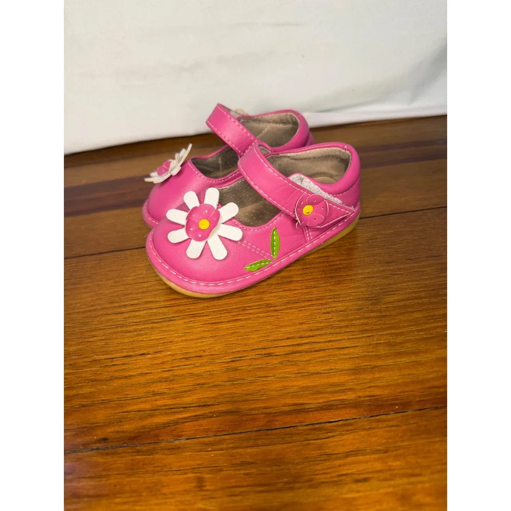 Little Mae's Boutique Pink Leather Daisy Mary‎ Jane Shoes Toddler Size 4